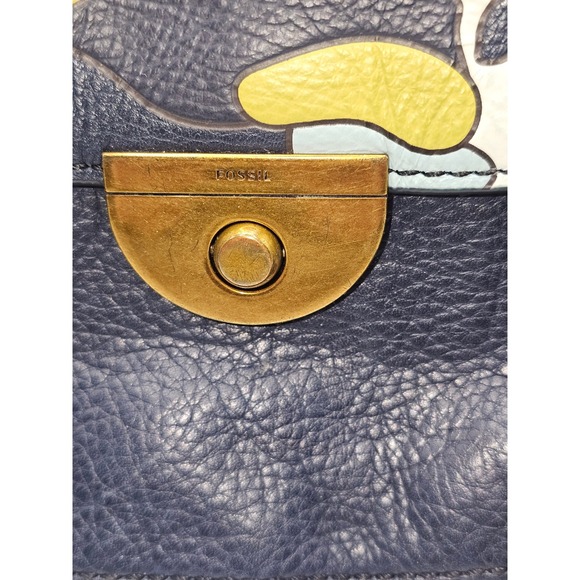 Fossil EMI Crossbody Saddle Bag Blue Multi Color Leather 8x9 inches - Picture 2 of 16